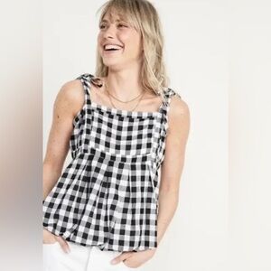 Old Navy Black and White Checkered Top Tie shoulder
